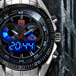 Marca de luxo tvg aço inoxidável relógio masculino militar azul binário led à prova ddigágua esportes dos homens digtal relógios presente relogio masculino