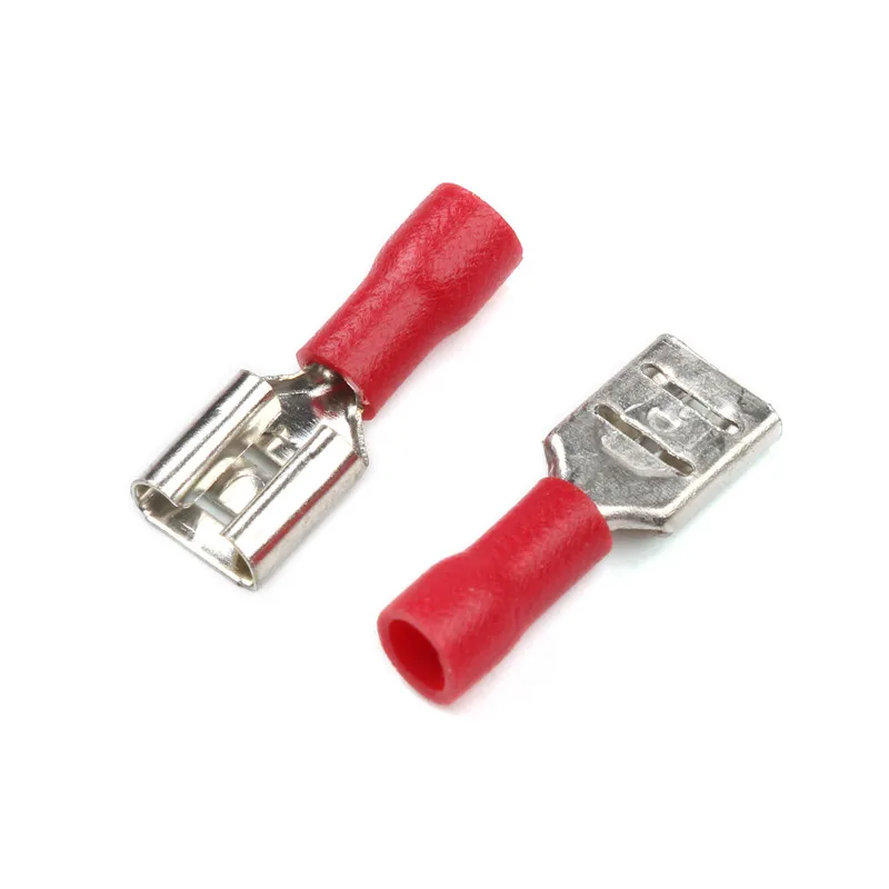 100PCS/Pack FDD1.25-250 Female Insulated Electrical Crimp Terminal for 0.5-1.5mm2 Connectors Cable Wire Connector