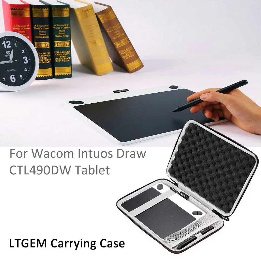 LTGEM Case for Wacom Intuos Draw/Art/Comic/Photo 490 Series Small Size Digital Drawing and Graphics Tablet-Black with Mesh Pocke