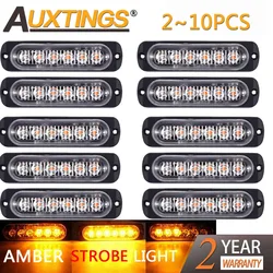 Auxting 2X-10X Amber 6LED Car Truck Motorcycle Emergency Beacon Warning Hazard Flash Strobe Light Bar offroad Fog Lamp 12V 24V