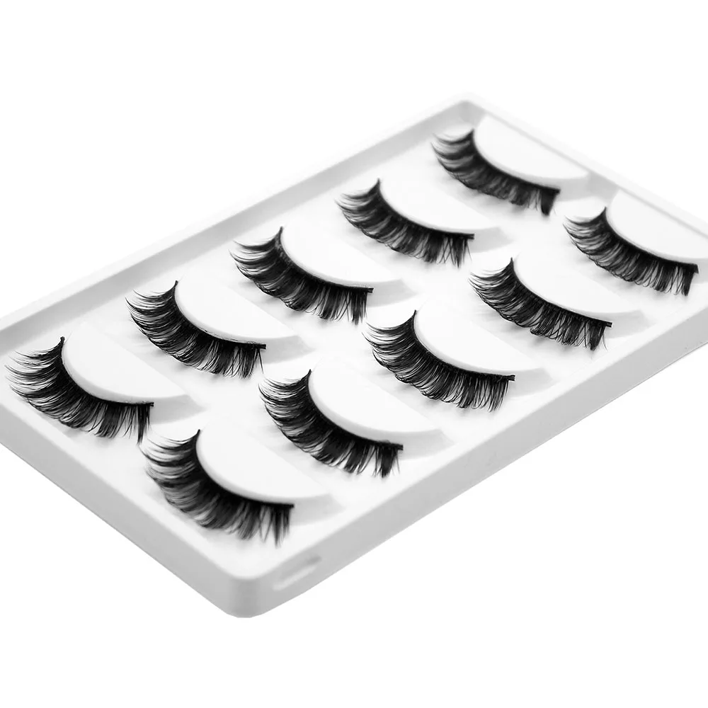 Kimcci 5Pairs False Natural 3D Mink Eyelash Makeup Eyelashes Criss-cross Strands Cruelty Free High Volume Fake Lashes Long Cilia