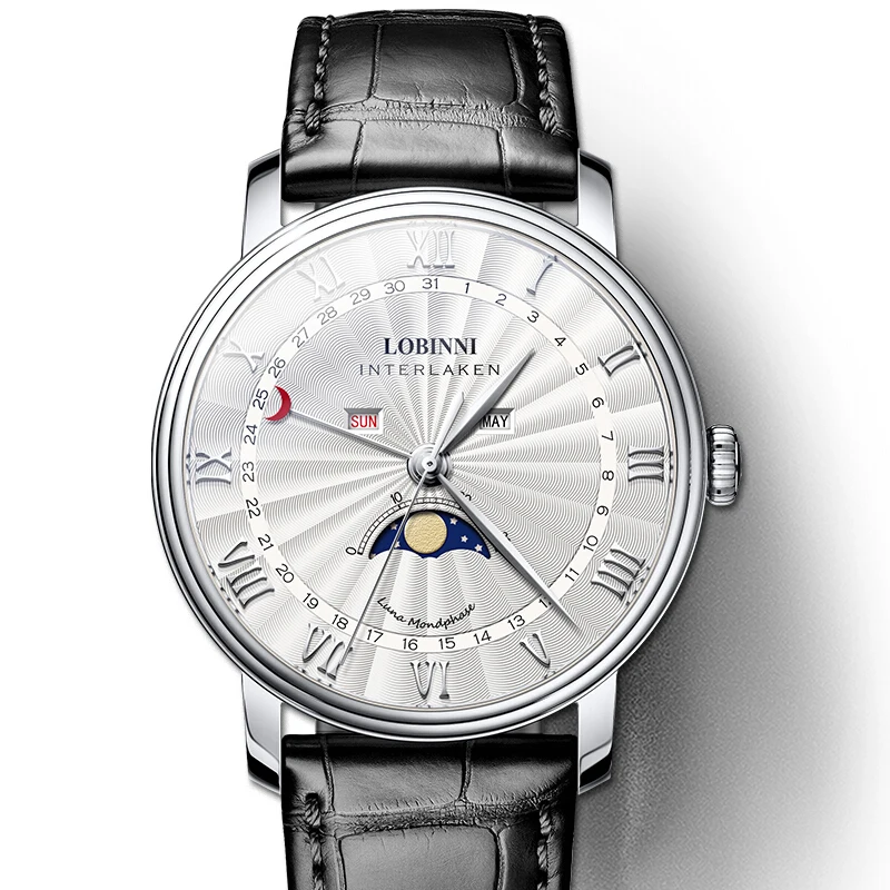 Switzerland Luxury Brand LOBINNI Sapphire Waterproof Moon Phase Multi-function Clock Japan MIYOTA Quartz Men\'s Watches L3603M-6