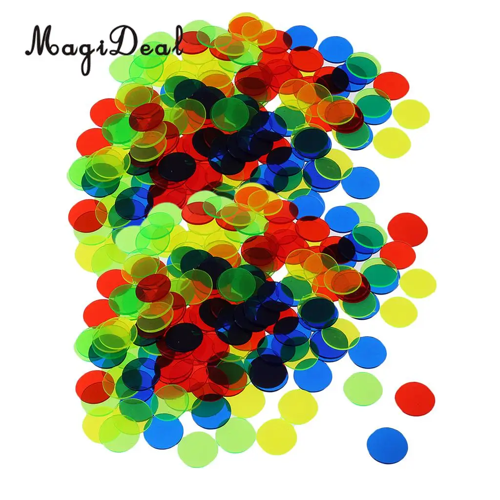 MagiDeal 200pc Translucent Bingo Chips 3/4 Inch Poker Chips for Bingo Poker Board Game Cards Casino Accessory Mixed Color