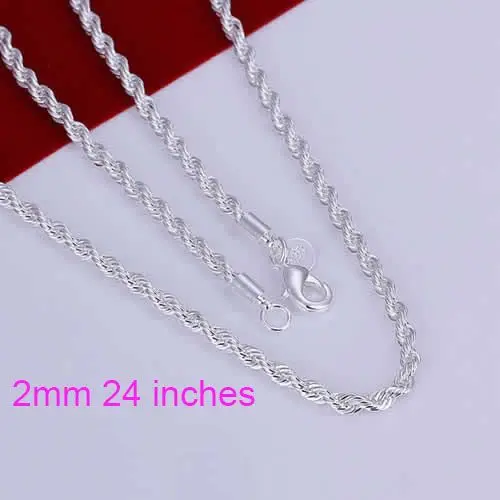 LKNN226 Silver Color 16 ~ 24 Inch Elegant Gorgeous Necklaces Silver Color Jewelry Pendant Fashion Jewelry Shine Twisted Line 2mm