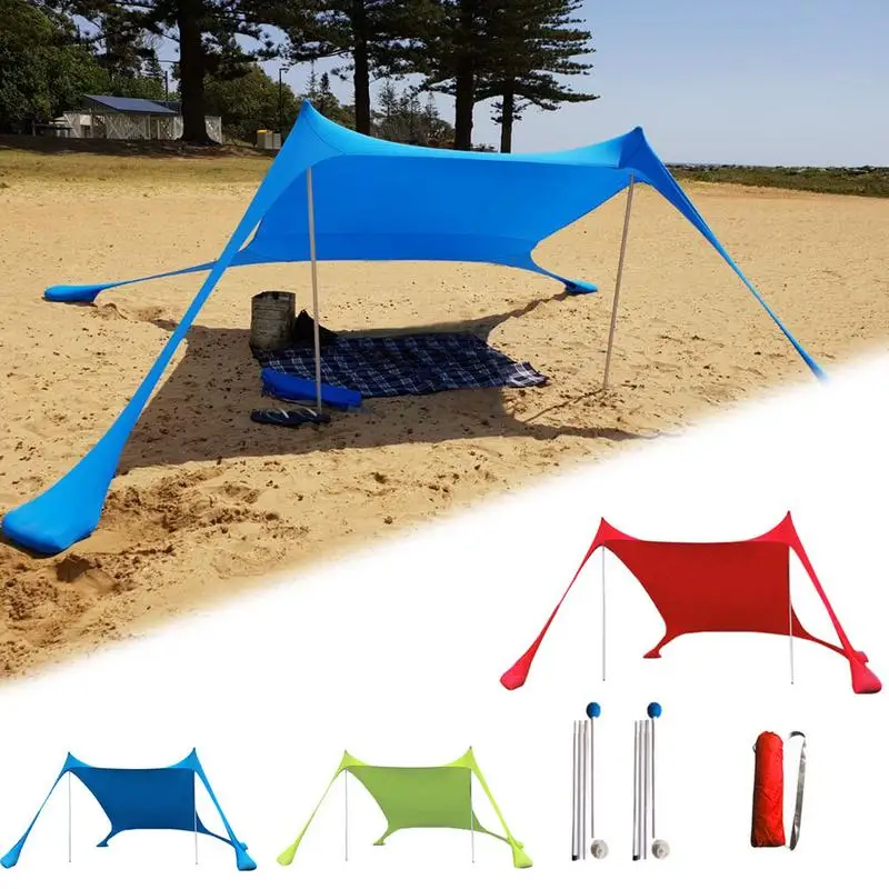 Portable Canopy For Parks Outdoor UPF50+ UV Large Family Beach Sunshade Lightweight Sun Shade Tent Sandbag Anchors 4 Free Pegs