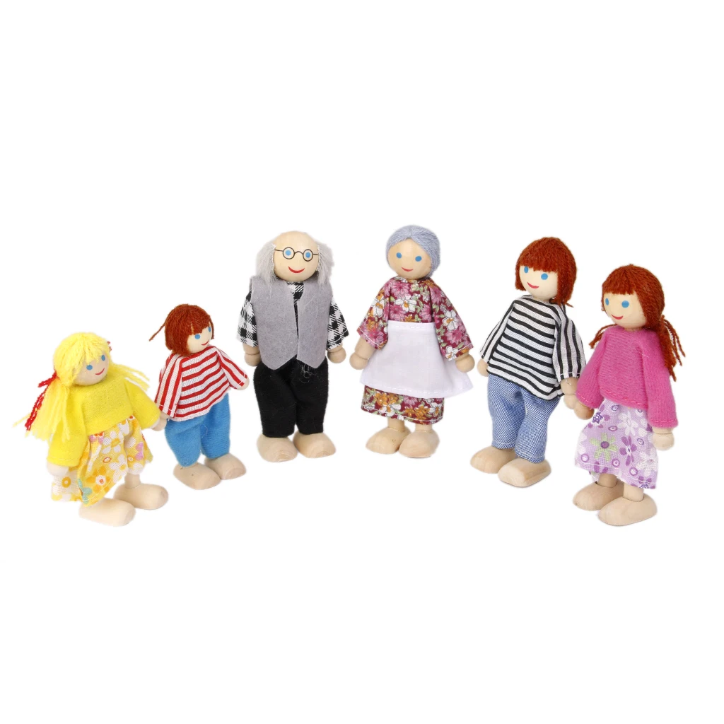 6pcs Wooden Family Members People Characters Kids Children Dolls House Role Play Toys  Family Doll Kids Birthday Gift