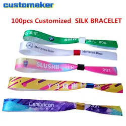 Custom Ribbon Satin Wristband Feature Holiday Full Color Printed  SILK BRACELET FOR EVENT Party Concert Entrance ID