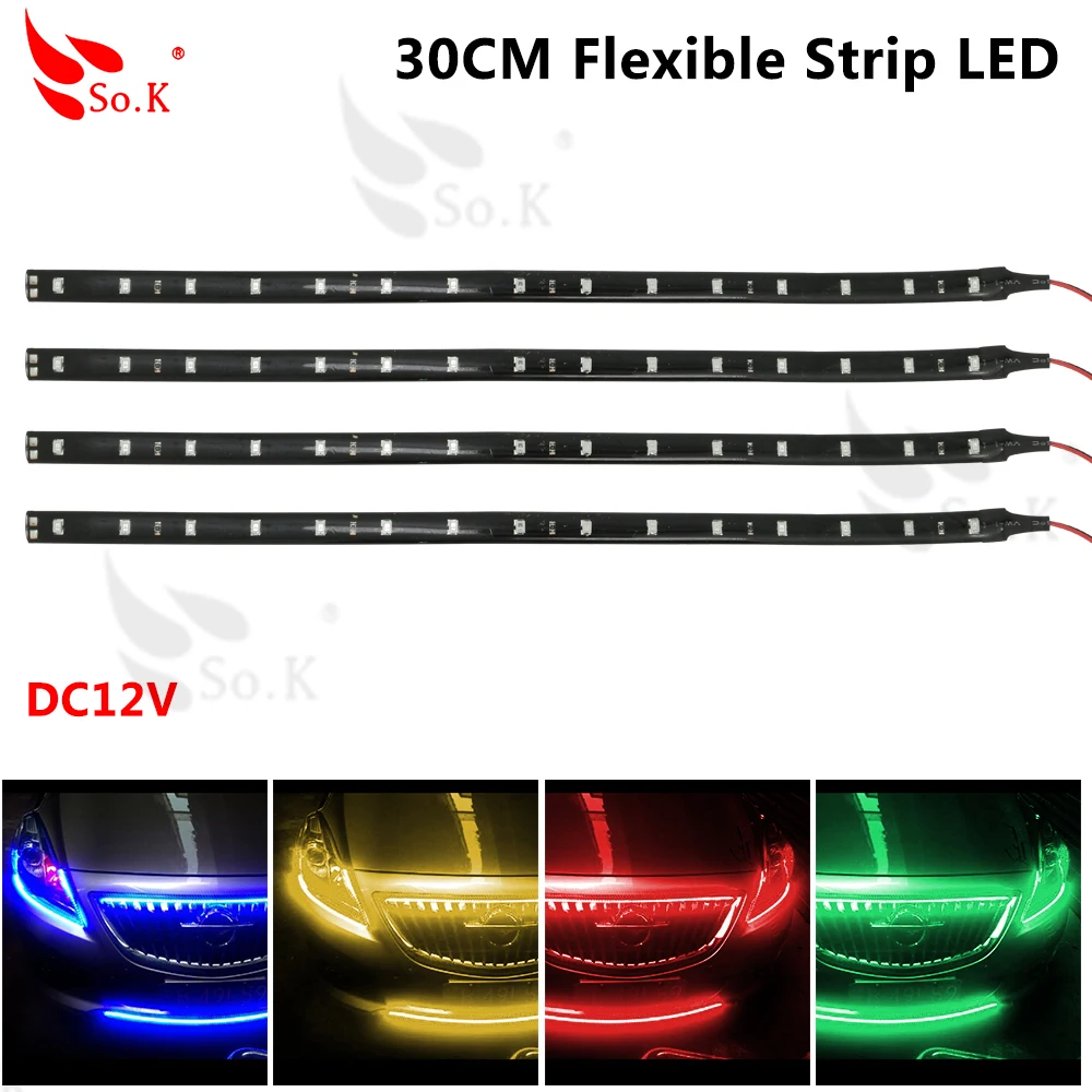 2pcs 30cm LED Strip Light Flexible Bar 15 SMD LED Under Tube Underglow Underbody Car Motorcycle Boat Atmosphere Decorative Light