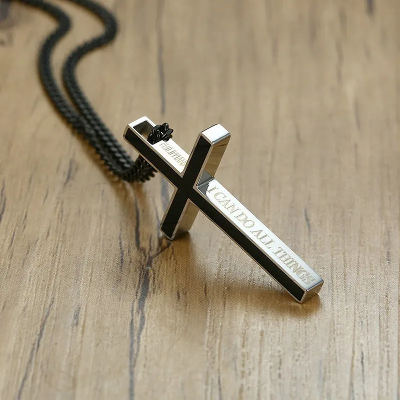 Collier pendentif croix 4:13 en acier inoxydable pour homme et femme avec chaîne de 24 pouces