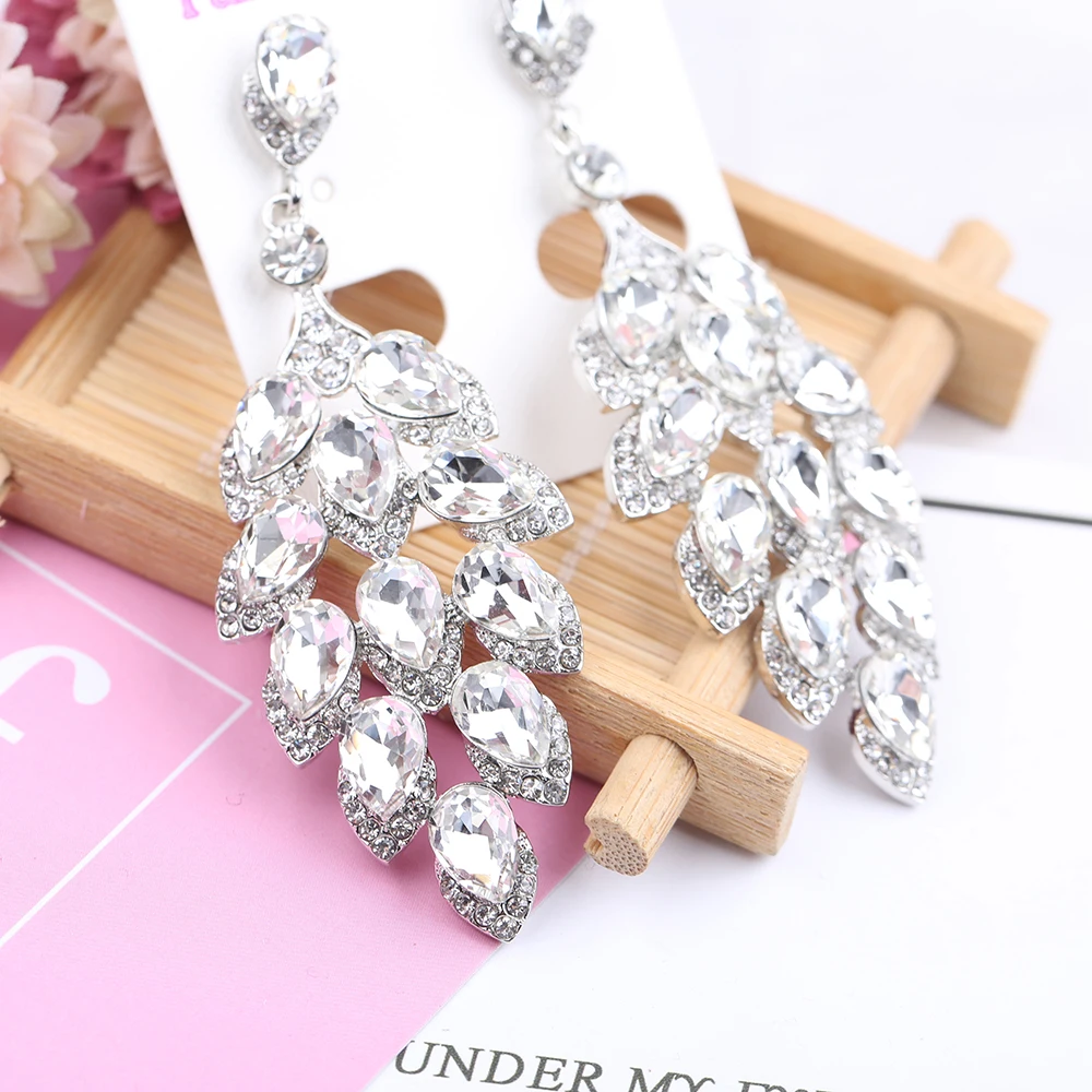 VEYO Wheat Spike Shape Champagne And White Two Color Luxury Elegant Rhinestone Crystal Drop Earrings for Women Fashion Jewelry