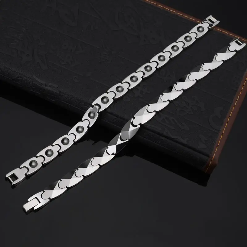Pulseiras de tungstênio polido alto masculino, Jóias personalizadas, Ímã de cura, Personalizado, Moda