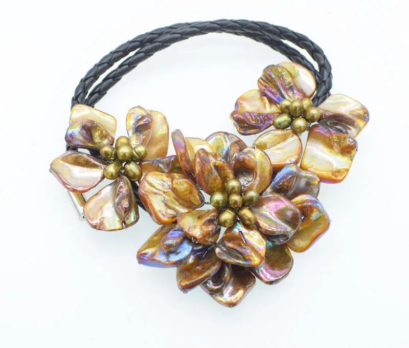 WOW!   brown rice and shell flowers necklace 48cm  nature hand make wholesale FPPJ