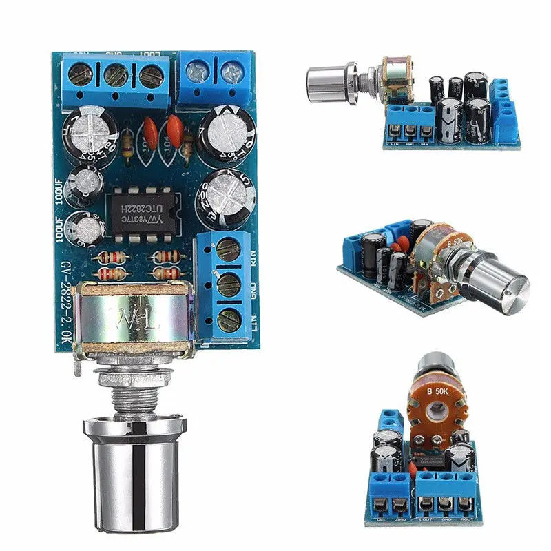 TDA2822 TDA2822M Mini 2.0 Channel 2x1W Stereo Audio Power Amplifier Board DC 5V 12V CAR Volume Control Potentiometer Module