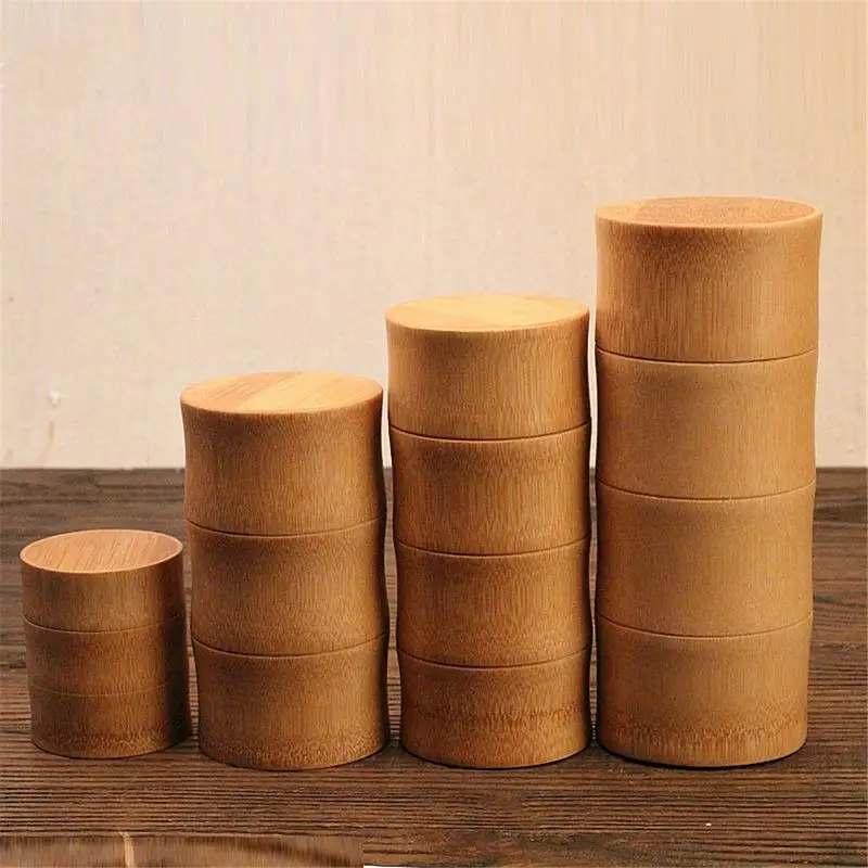 Natural Bamboo Tea Can Tea Canister Storage Boxes Travel Sealed Portable Tea Coffee Container Small Jar Caddy Organizer