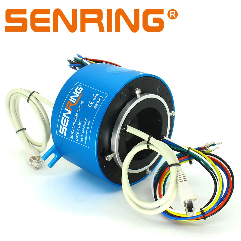 Gigabit Ethernet Slip Ring with Bore 50mm OD119mm 1 Channel Gigabit 6 Wire 10A Ethernet Sliprings with GJ45 Male Connector