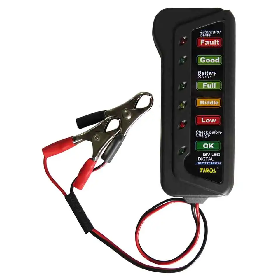 2025 12V Car Motorcycle Battery Alternator Tester 6-LED Display-Battery State Check Tools 12 Volt Vehicle Auto Measure Analyzer