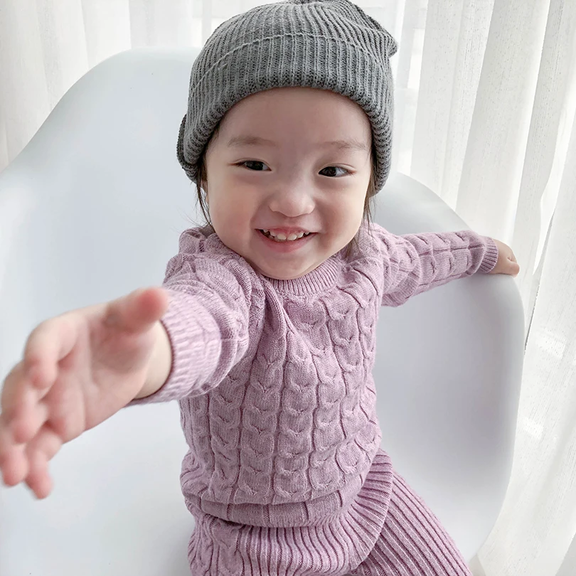 Baby Boys Girls Clothing Sets Fall Winter Sweater + Pants Infant Boys Knit Tracksuits Toddler Girls Boys Suit Hoodies Pants Set