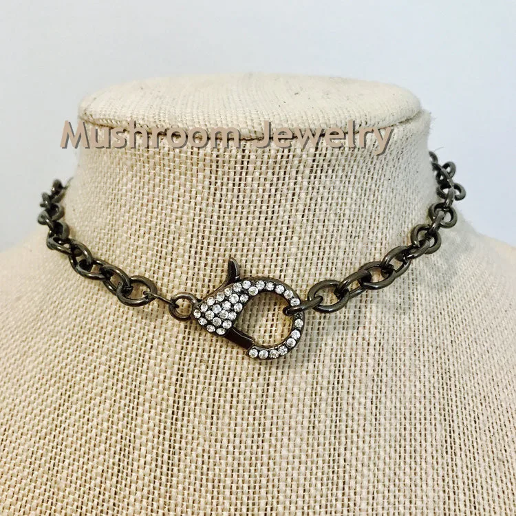 

Pave CZ Oxidized Silver Clasp Choker with Textured Gunmetal Chain