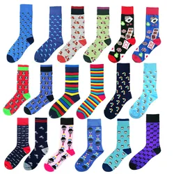 Chaussettes en coton peigné à rayures arc-en-ciel pour hommes, impression colorée, Poker drôle, confort décontracté, mouvement, Harajuku