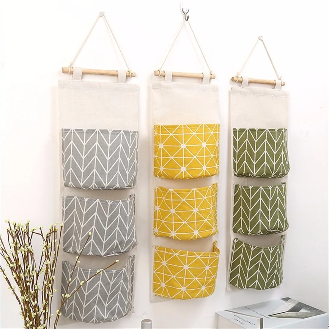 JX-LCLYL 3 Grids Wall Hanging Storage Bag Organizer Container Decor Pocket Pouch Home