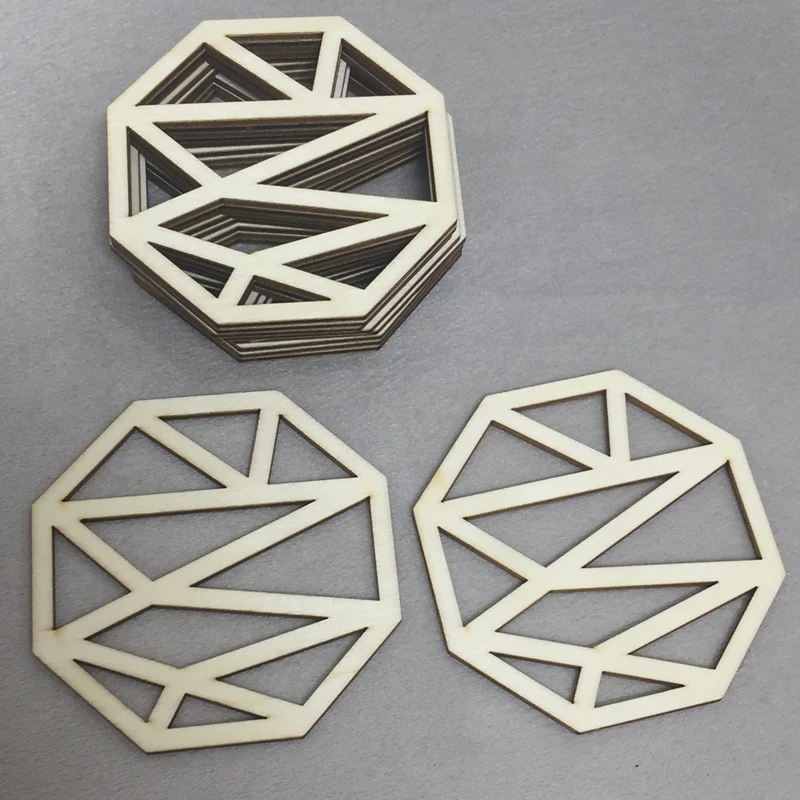 

set of 50 geometric laser cut wooden modern drink coasters 8x8cm