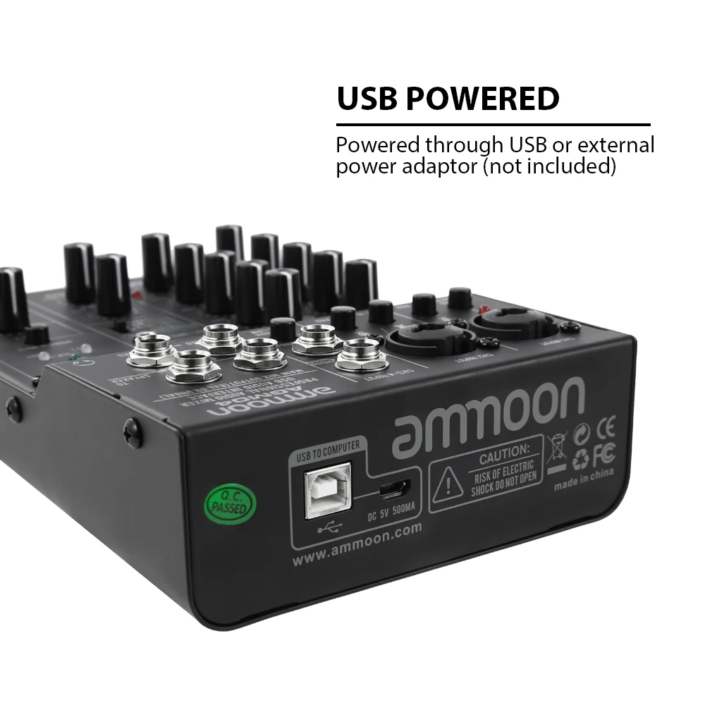 Ammoon 4-チャンネルコンソールデジタルオーディオミキサー2バンドeq