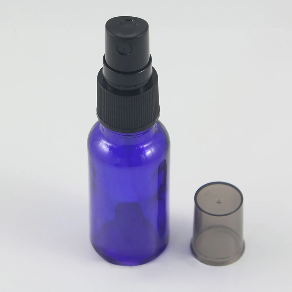 

Blue 20ml glass oil containers wholesale hair oil pump glass bottle for perfume with fine mist sprayer