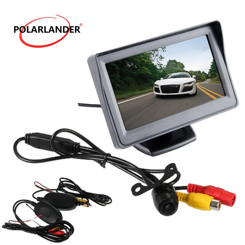 

Mini Camera kit car auto vehicel parking monitor 4.3 Inch TFT LCD Monitor Wireless Video Transmit 2 way AV input