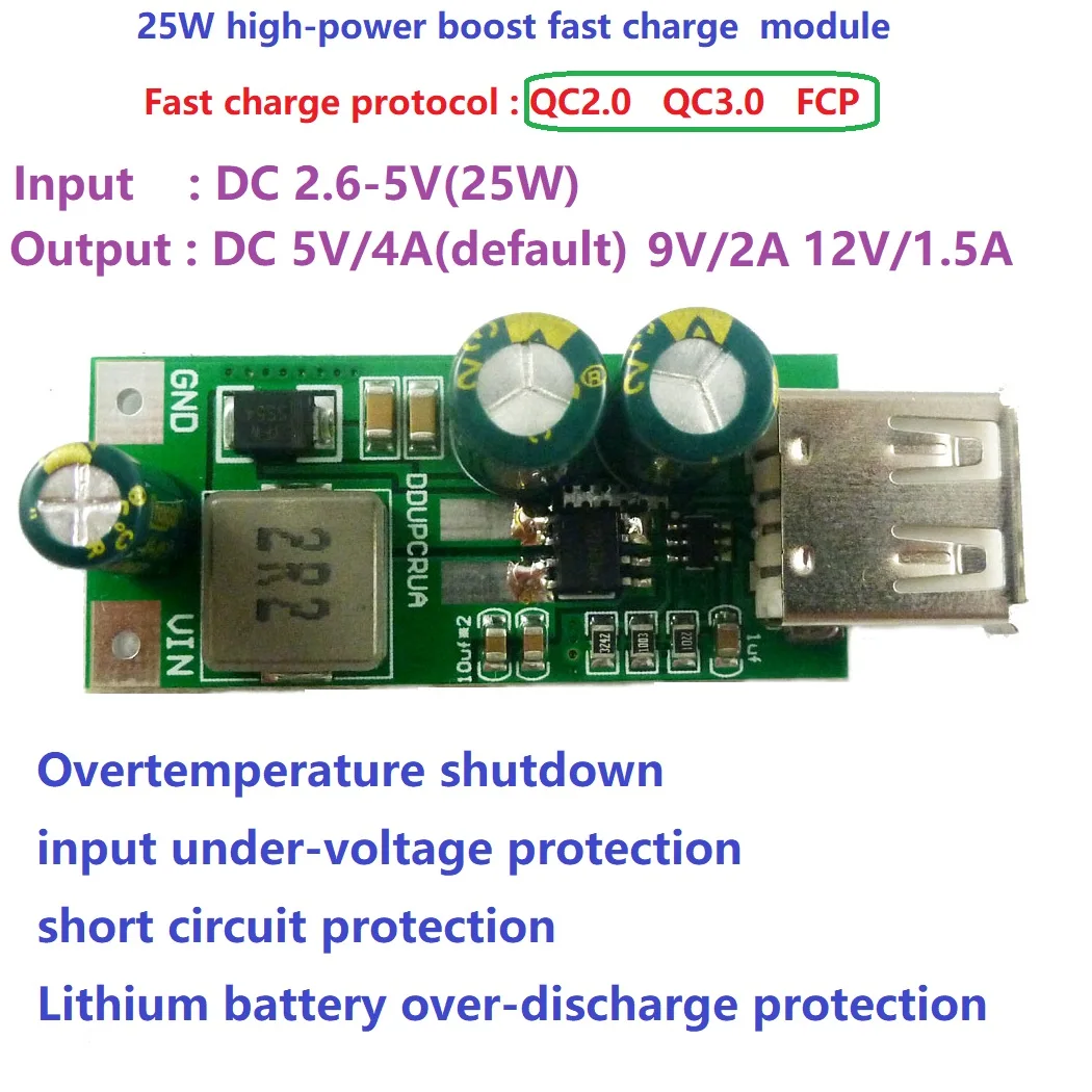 20W 3.7V 3.8V 4.2V 4.5V à 5V 9V 12V USB QC3.0 2.0 FCP Fast Quick Charger DC-DC Boost Tech Smart Phone PAD Charging