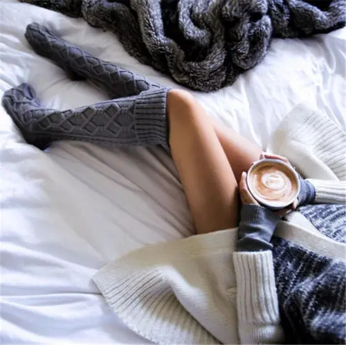 Xmas Winter Over Knee Socks Sexy Warm NEW High Knit Stockings For Ladies Women Cable Long Boot Thigh-High Leggings Dropshipping