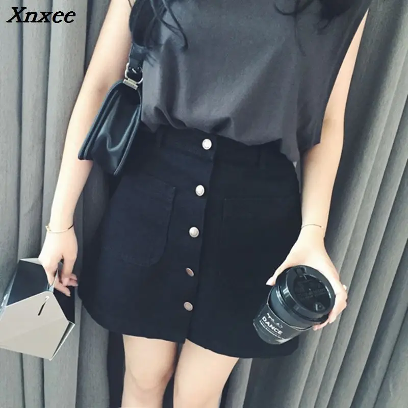 

New 2018 Summer Girls A-Line Korean Mini Jeans Skirt jupe femme Low waist Denim pencil short Skirts korean style Xnxee