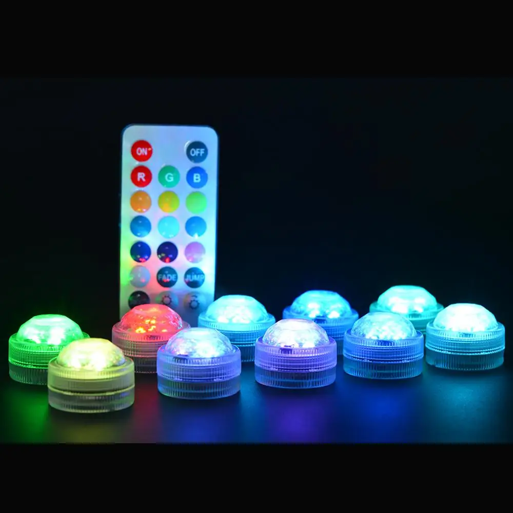 10pcs Wedding Decoration Remote Control Submersible LED Party Tea Table Mini Light With Battery For Marriage Halloween Christmas