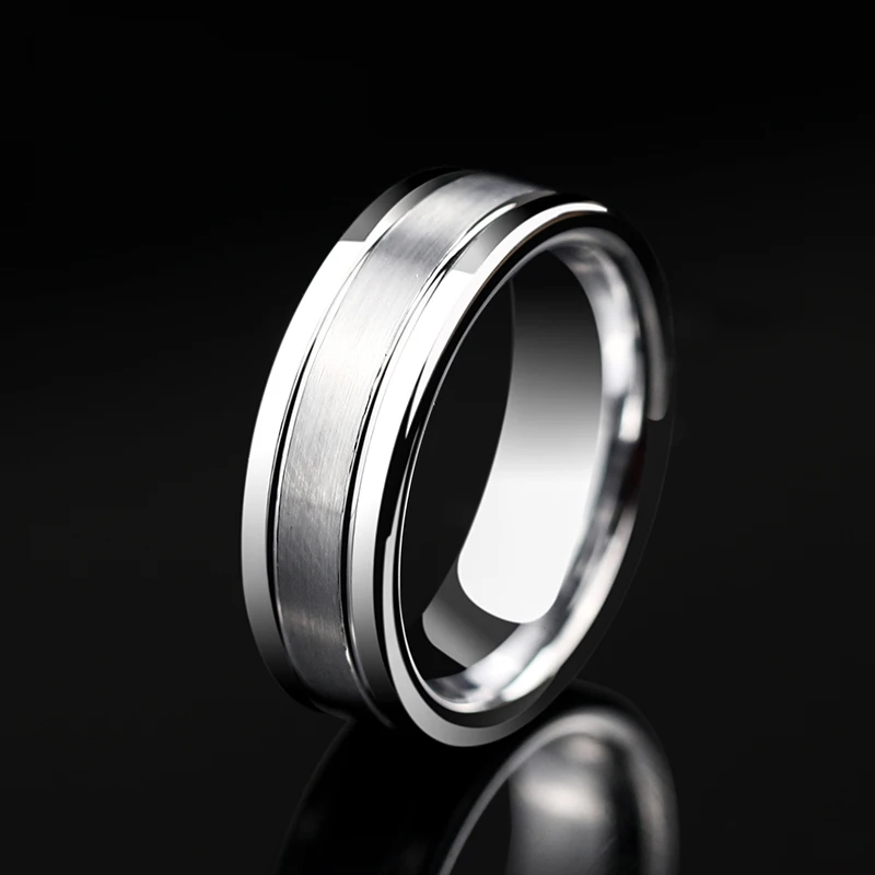 Casual 7mm Width Man\'s Fashion Rings White Tungsten Carbide Ring Brushed the Surface Two Grooving For Man Size 7-12 Comfort Fit
