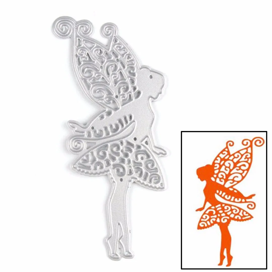 JX-LCLYL New 119*58mm Wing Flower Fairy Girl Cutting Dies Stencil DIY Scrapbooking Card Embossing