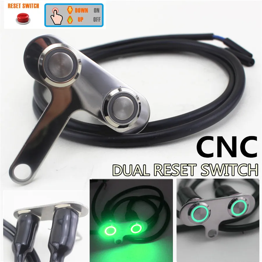 CNC Aluminum Alloy Motorcycle Handlebar Dual Buttons Switch Self-return Reset Switch with Green LED