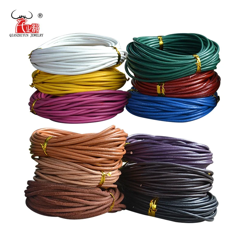 Corda in vera pelle naturale da 10 metri corda rotonda da 1.5mm per collana fai da te bracciale cavo per gioielli nero, bianco, marrone, rosso