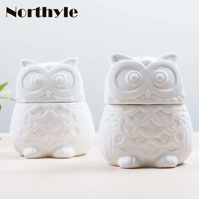 Owl modern ceramic jar jewelry box home decoration porcelain figurines saving box money box birthday gift wedding gift