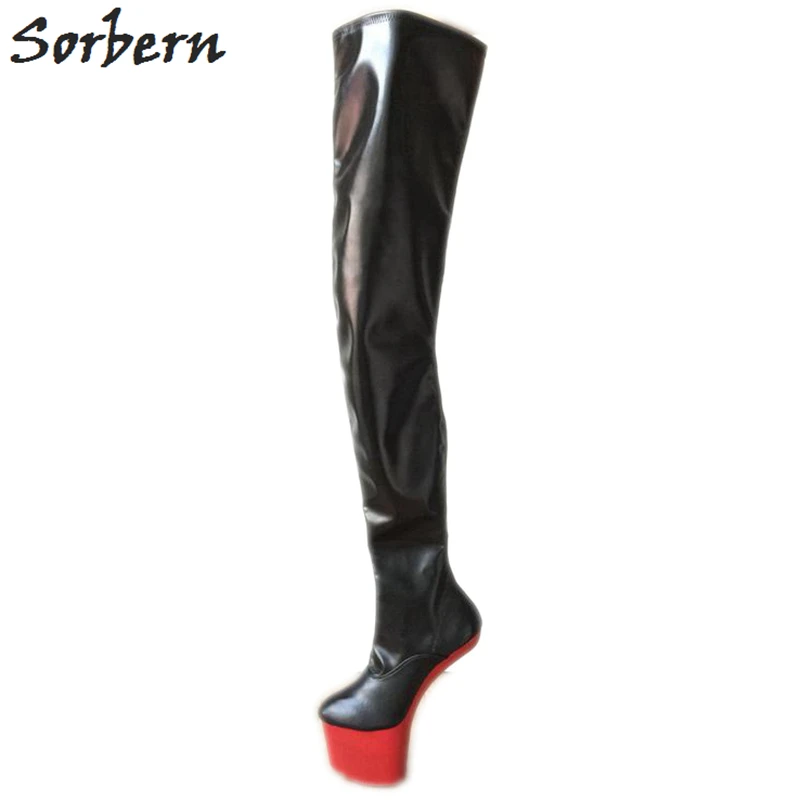 Sorbern Light Hoof Heelless Crotch Boot Women Side Zipper Black Red Matte Custom Color Plus Size Boots For Women Round Toe Shoes