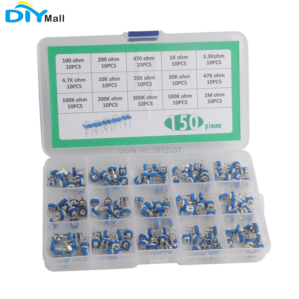 150 PCS DIYamll RM065 Potenziometro Kit 15 Valori di 10 pcs ogni valore 100R-1M