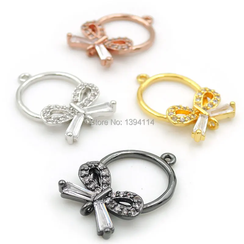 

20*12*3mm Micro Pave Clear CZ Circle Of Bowknot Connector Fit For Women As DIY Bracelets Accessory