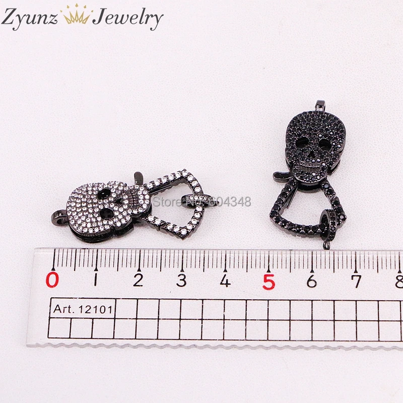 5PCS ZYZ320-5706 Micro Pave CZ Skull Lobster Clasp, Large Skull Pave Clasp, Cubic Zirconia Pave Clasp/Connector/Link, Findings