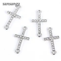 10 Pcs White K Alloy Crystal Religion Cross Connectors Beads Bracelet Charm For DIY Pendant Necklace Jewelry Findings