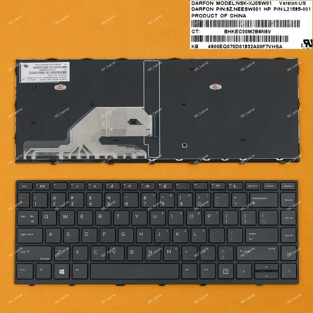 

New US QWERTY Keyboard For HP Probook 430 G5 440 G5 445 G5 Laptop, Black Frame Black, No Backlit