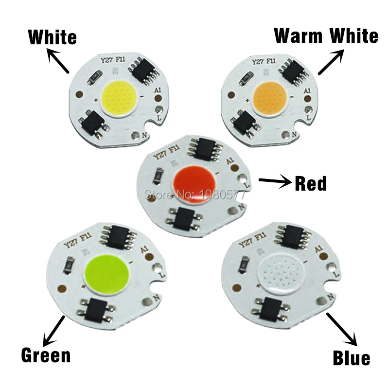 Ledランプcobチップ,5個,3w,5w,7w,10w,12w,220v,日曜大工用のインテリジェントicドライバー,コールドホワイト/ウォームホワイト,プロジェクター