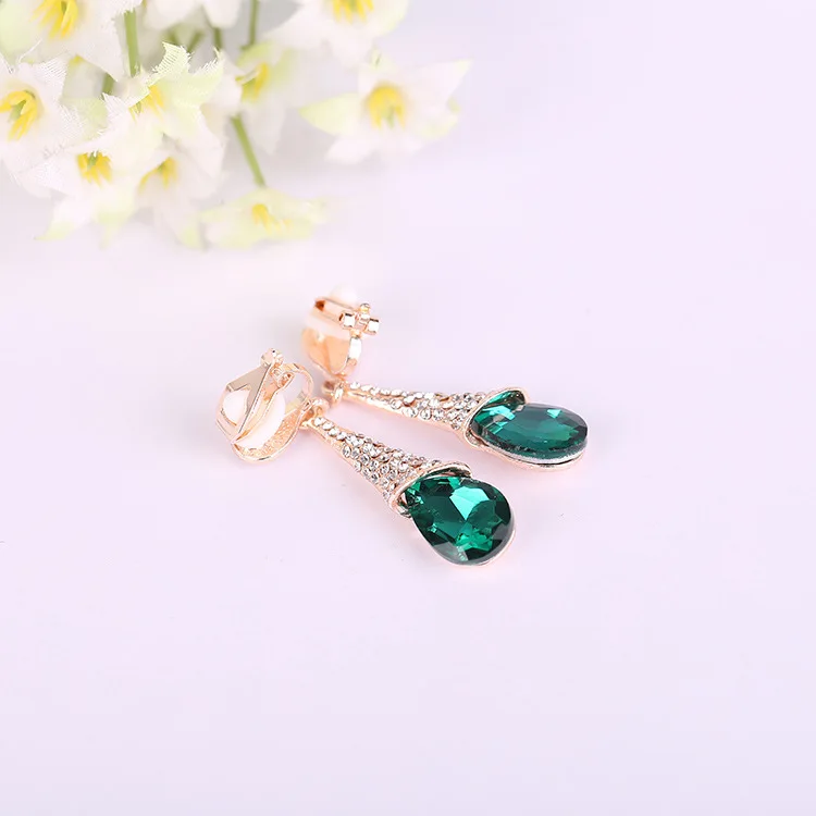 Korean Fashion Luxury Rhinestone Crystal Water Drop Long Earrings Jewelry Bride Wedding Earrings Non Pierced Ear Clip Ear Cuff