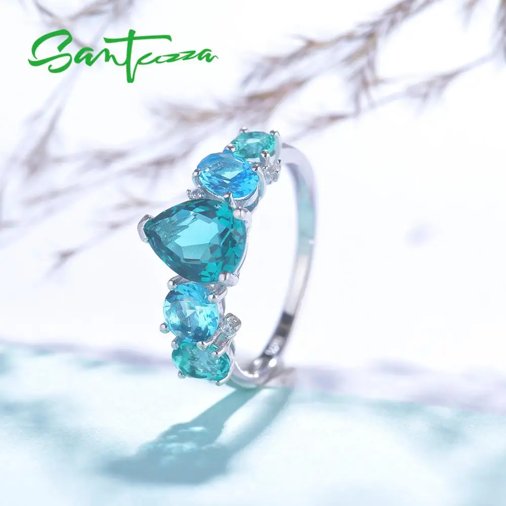 SANTUZZA-Anillo de plata de primera ley y Circonia cúbica para mujer, sortija, plata esterlina 925, Circonia cúbica, Zirconia, circonita, zirconita, color azul brillante