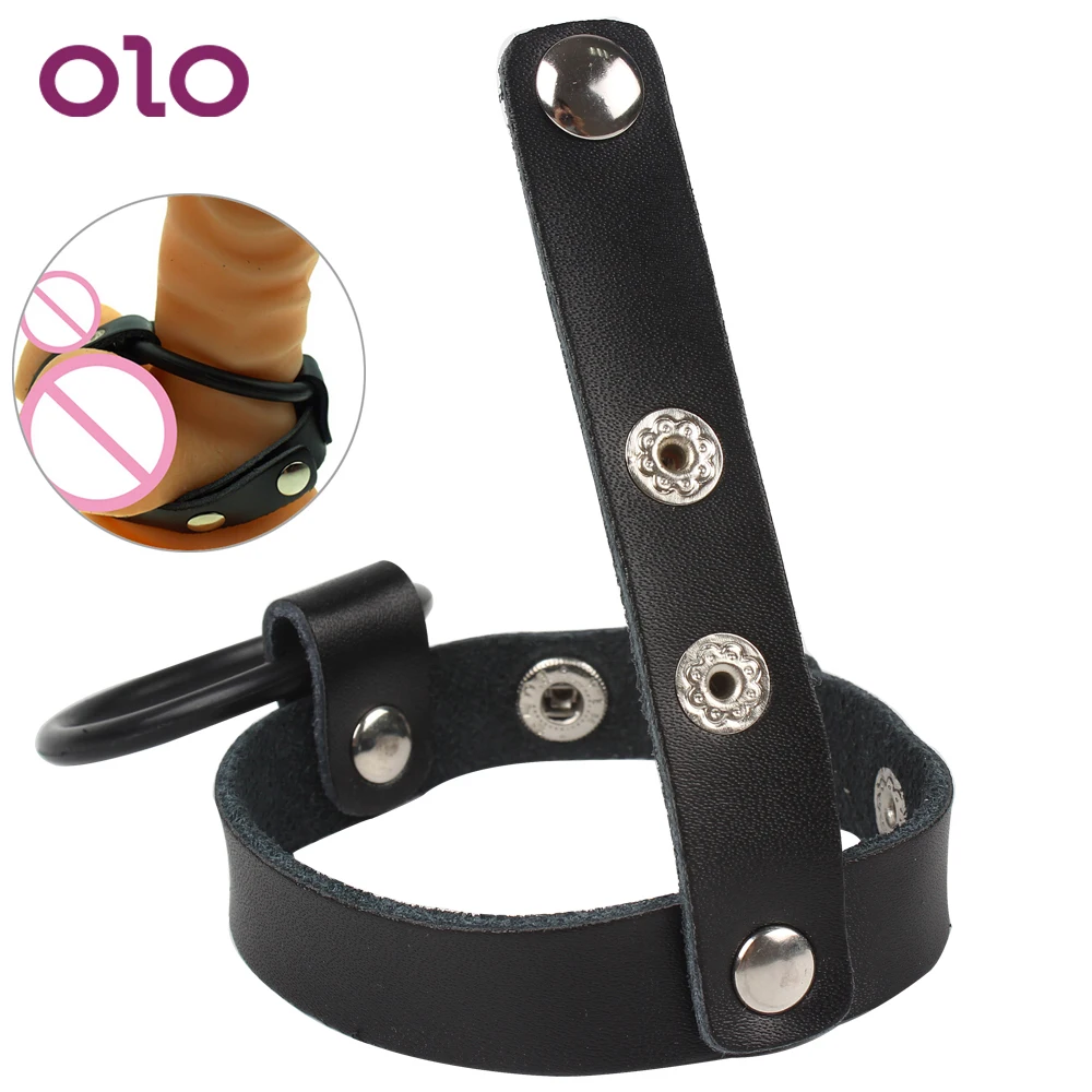 OLO Leather Cake Penis Ring Bondage Set Kit Male Chastity Belt Device Silicone Cock Ring Sleeve Reusable Sex Toys for Men