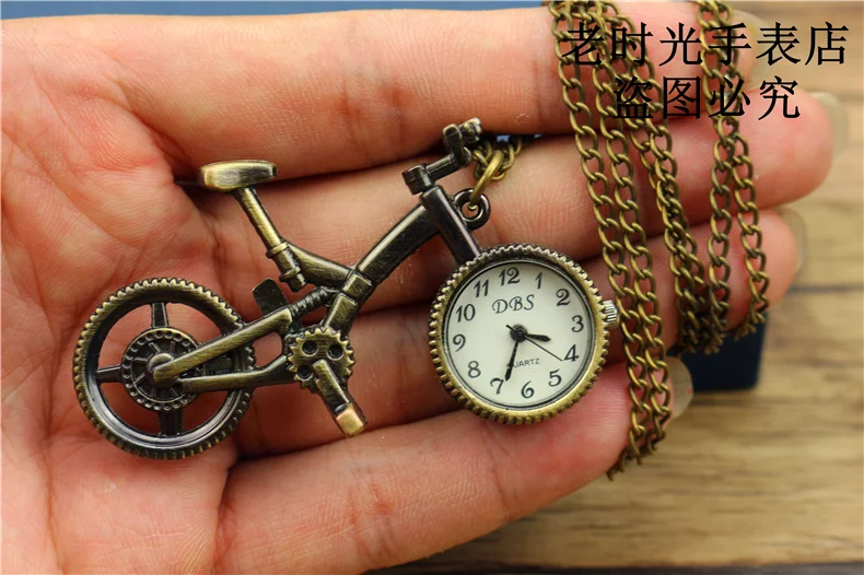 2019 Nazeyt brand Retro Mini Bronze Bike Bicycle Design Quartz Pocket Watch Pendant Necklace Chain gift clock Free Shipping