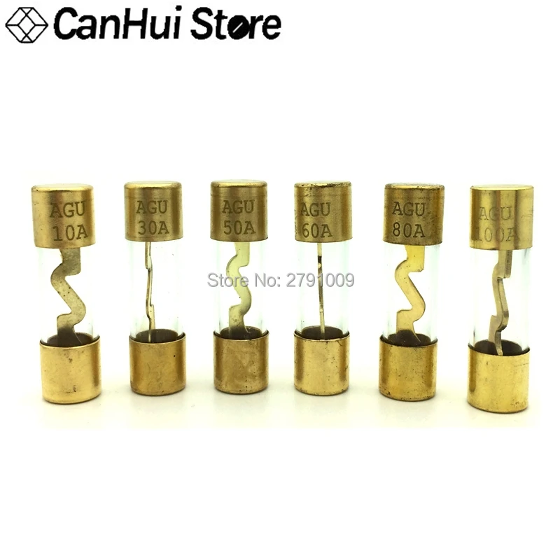 5Pcs 10*38MM Gold Plated Glass AGU Fuse Fuses Pack Car Audio Amp Amplifier 10A 15A 20A 25A 30A 40A 50A 60A 70A 80A 100A