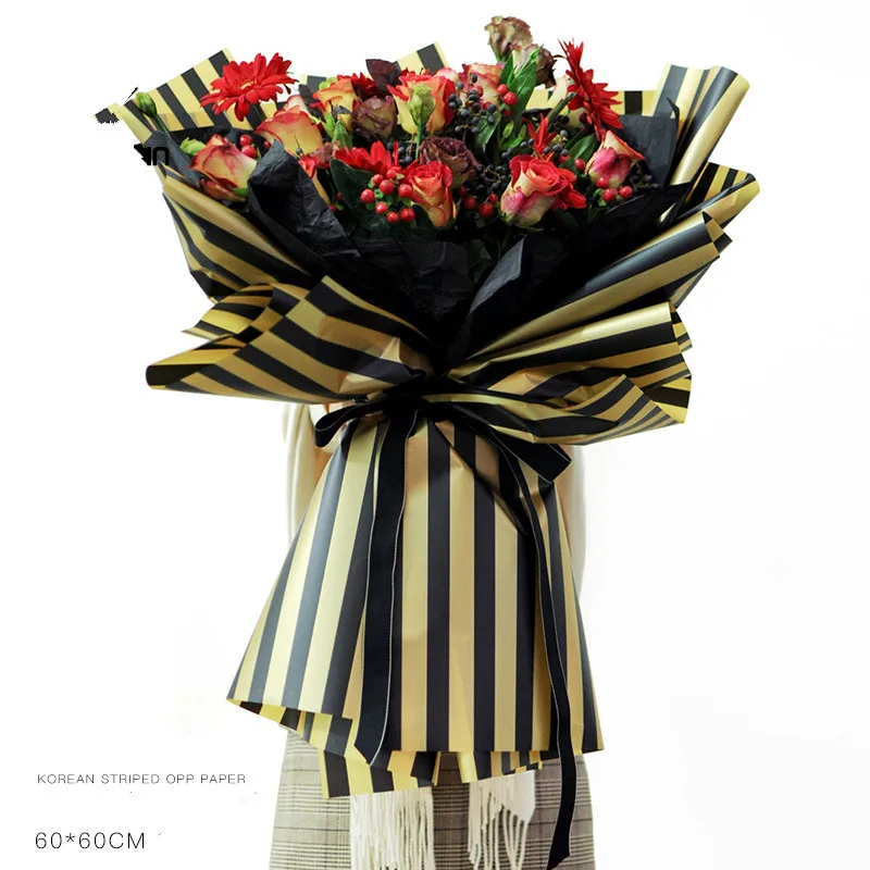 New Arrivals 10sheets Fashion Korean Stripe OPP Paper Flower Packing Bouquet Gift Wrapping DIY Waterproof Florist Materials